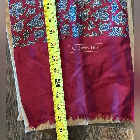 VINTSGE CHRISTIAN DIOR RED PAISLEY/TAN FABRIC LONG SCARF VGUC